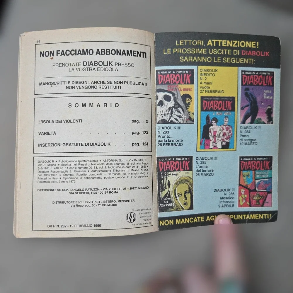 VTG DIABOLIK Comic Book Italian IL‎ GIALLO A FUMETTI L ISOLA DEI VIOLENTI 1990